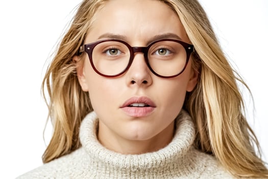 Closeup portrait of a young woman wearing glasses and a sweater photo