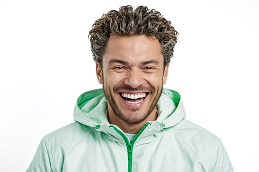 Man with grey hair laughing happily photo