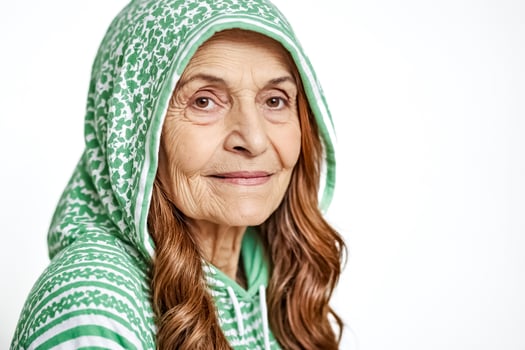 Portrait of a Senior Woman in a Green Hooded Sweater photo