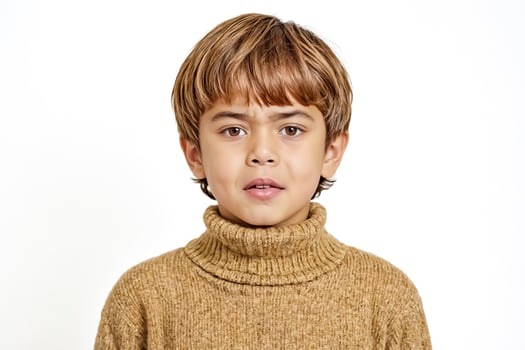 Young Boy with Blonde Hair and Brown Eyes Looking Worried photo