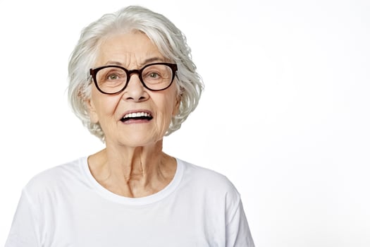 Senior Woman Wearing Glasses With Surprised Expression photo