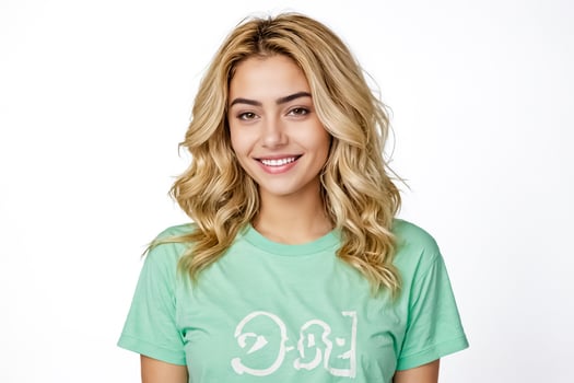 Portrait of a Beautiful Young Woman with Blonde Hair Smiling photo