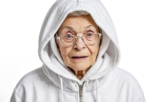 Senior woman in a white hoodie photo