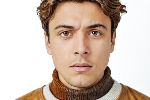 Close-up portrait of a young man with brown hair photo