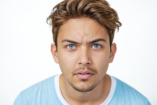 Young Man with Blue Eyes Looks Thoughtful photo