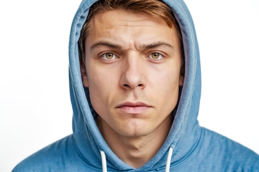 Portrait of a young man wearing a blue hoodie photo