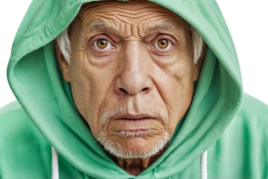 Close Up Portrait of an Elderly Man in a Green Hoodie photo