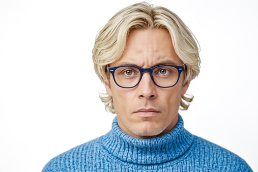 Portrait of a man with blonde hair and blue glasses photo
