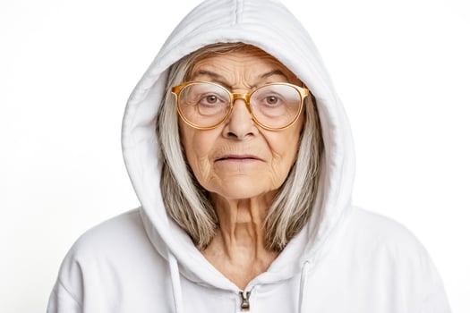 Senior Woman in White Hoodie photo
