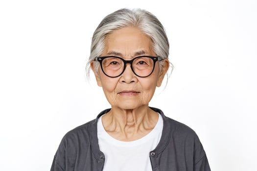 Portrait of an Elderly Woman with Grey Hair and Glasses photo