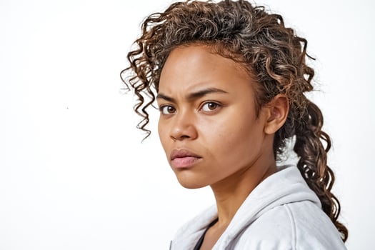 Close-up portrait of a young woman looking serious photo