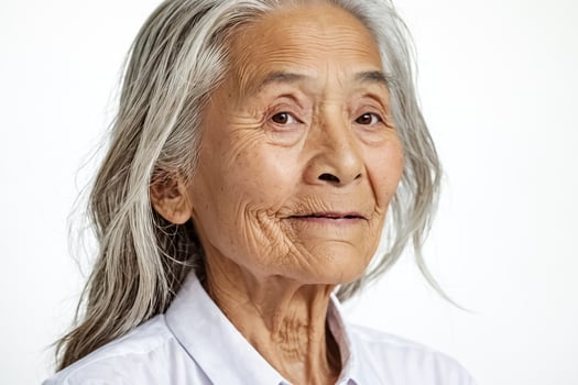 Close-up portrait of an elderly woman with silver hair photo