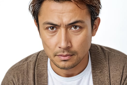 Close-up of a man's face with a serious expression photo
