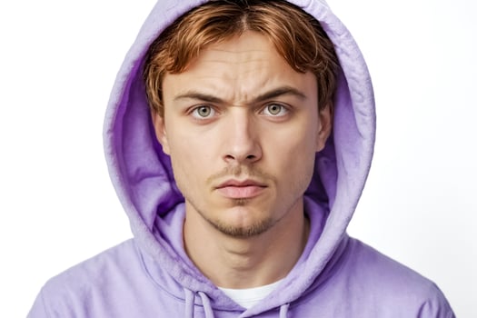 Serious Young Man in Purple Hoodie photo