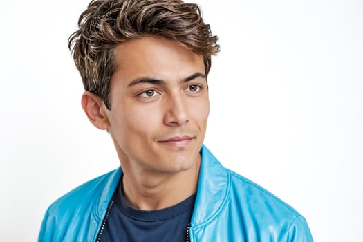 Close-up Portrait of a Young Man with Brown Hair and a Blue Jacket photo