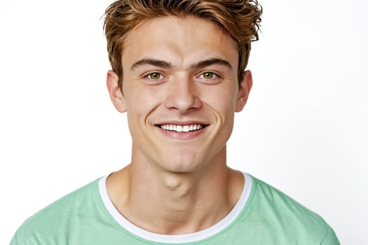 Portrait of a smiling young man with green eyes photo