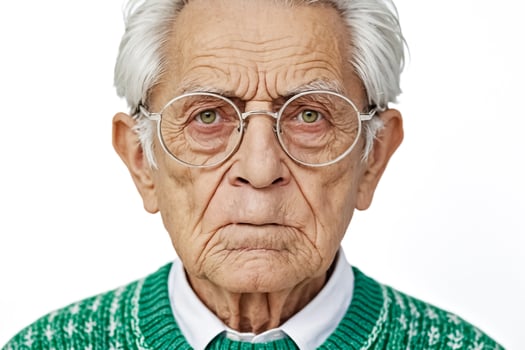 Elderly man in glasses looking directly at the camera photo