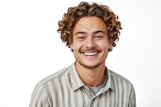 Portrait of a smiling young man with curly hair photo