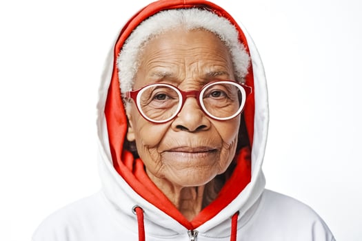 Portrait of a Senior Woman Wearing a Hoodie photo