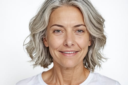 Portrait of a smiling woman with gray hair photo