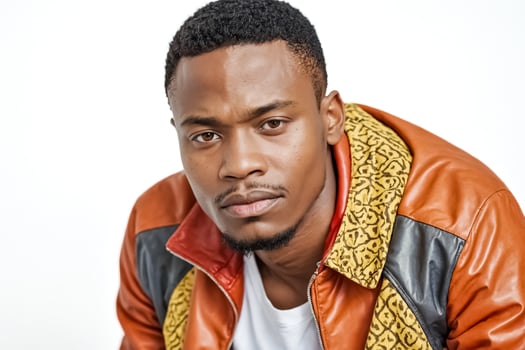 Portrait of a young man in a stylish leather jacket photo