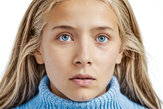 Close Up Portrait of a Young Girl with Blue Eyes photo
