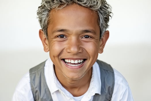 Portrait of a smiling boy with gray hair photo