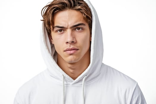 Young Man Wearing a White Hoodie photo