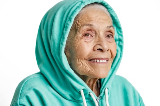 Senior woman wearing a green hoodie photo