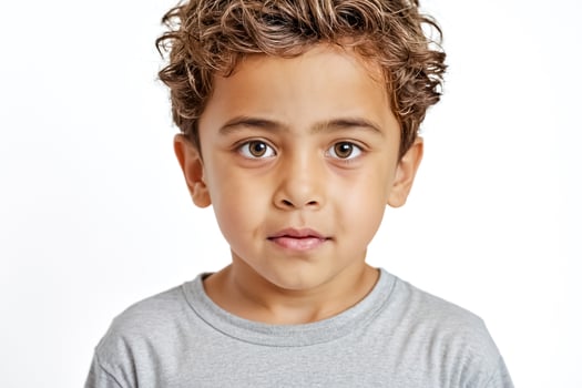 Portrait of a young boy with curly hair looking at the camera photo