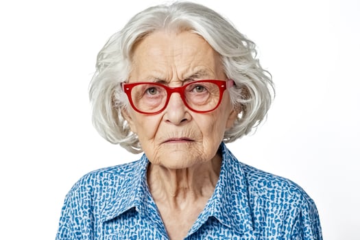 Elderly woman in red glasses photo