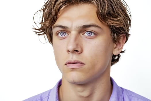 Portrait of a young man with purple eyes photo