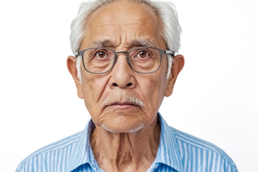 Close-up Portrait of a Senior Man with White Hair and Glasses photo