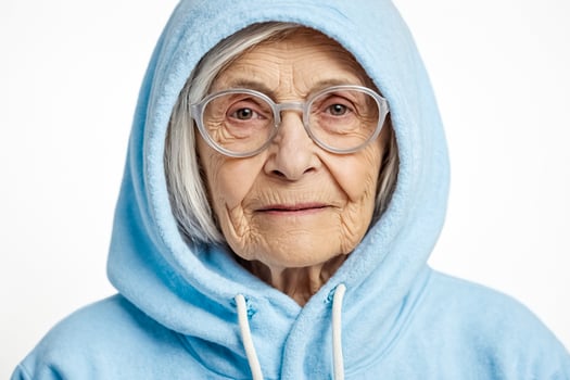 Senior Woman in a Blue Hoodie photo