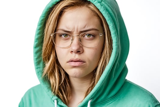 Portrait of a young woman with a serious expression photo