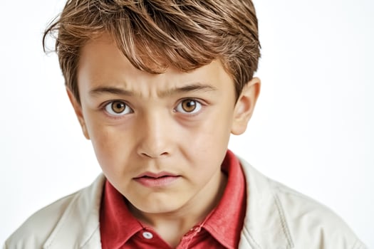 Portrait of a young boy with a serious expression photo