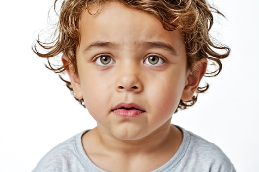 Portrait of a young boy with curly hair looking at the camera photo