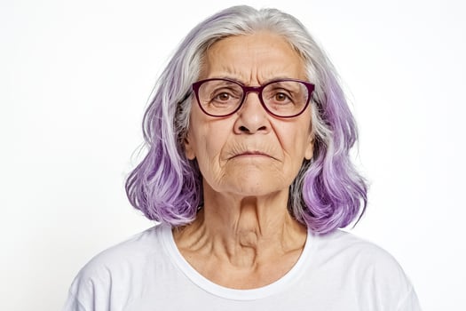 Portrait of a Senior Woman with Purple Hair and Glasses photo
