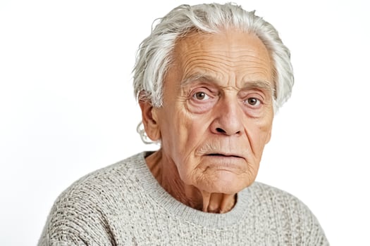 Elderly man with grey hair and a worried expression photo