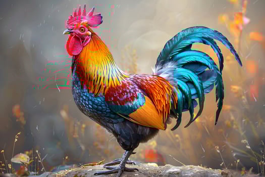 Rooster chicken. Colorful Rooster. Cock with Brown feathers. . photo