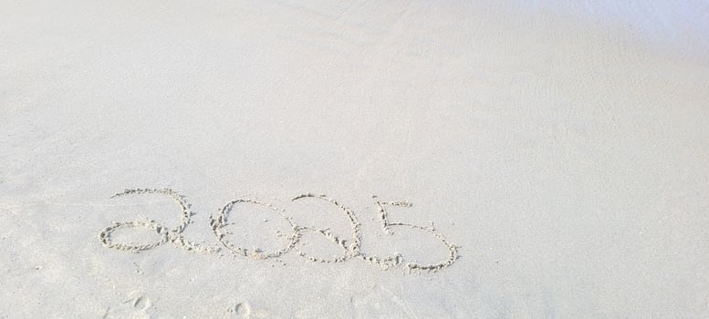 happy 2025 written in the sand of itamambuca ubatuba beach photo