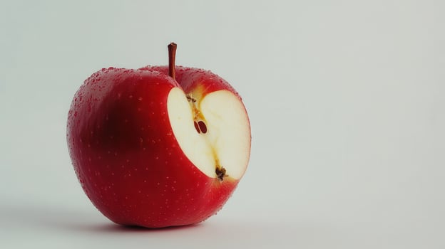 Freshly Cut Red Apple With Heart-Shaped Core Against Light Background photo