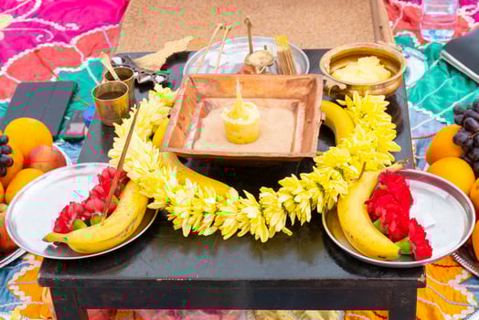 Banana flowers and incense are attributes of a traditional Indian wedding. photo