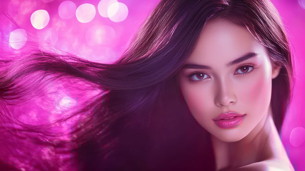 The model displays her stunning beauty with a captivating hair flow photo