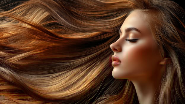 A model with stunning hair captivates with elegance and grace photo