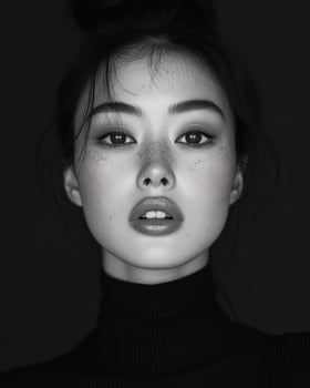 A striking close-up of a model showcasing natural beauty and freckles photo