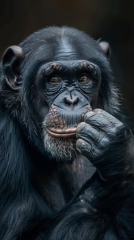 Thoughtful adult chimpanzee in deep contemplation photo