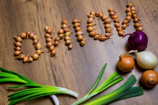 Fresh onions. Onions background. top view, place for the text photo