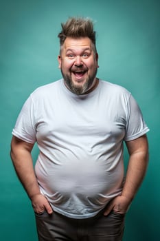 European Obese Middle-Aged, Fresh, Polished, Perfect For Fashion, Clothing, Mock Up T Shirt Concept for Retail, Marketplace, Music photo