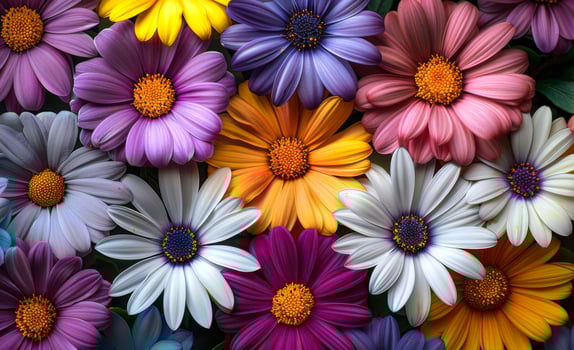 A bouquet of flowers with a variety of colors including white, purple, yellow photo
